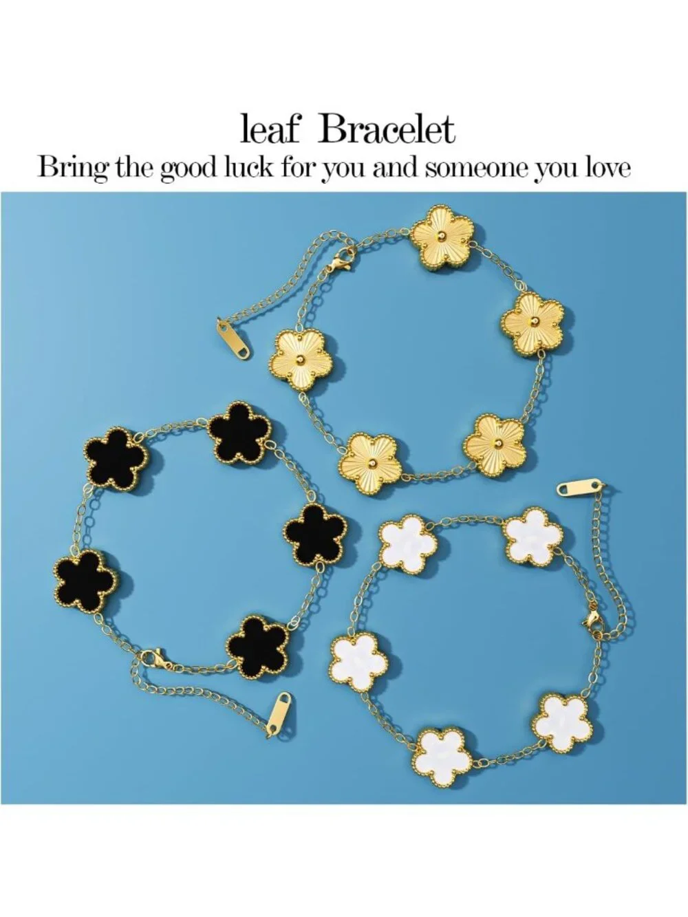 Trendy 18K Gold Plated Clover Bracelet Set - Flower Leaf Jewelry for Women